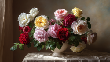 Rose meanings guide — red, pink, white, and yellow roses symbolizing love, family, and celebration by Lunar Floral