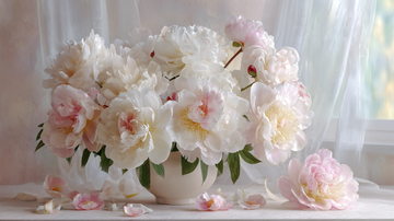 Peony flower meaning — blush pink and white peony arrangement by Lunar Flower™