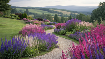 Salvia flower garden showing multiple color varieties 