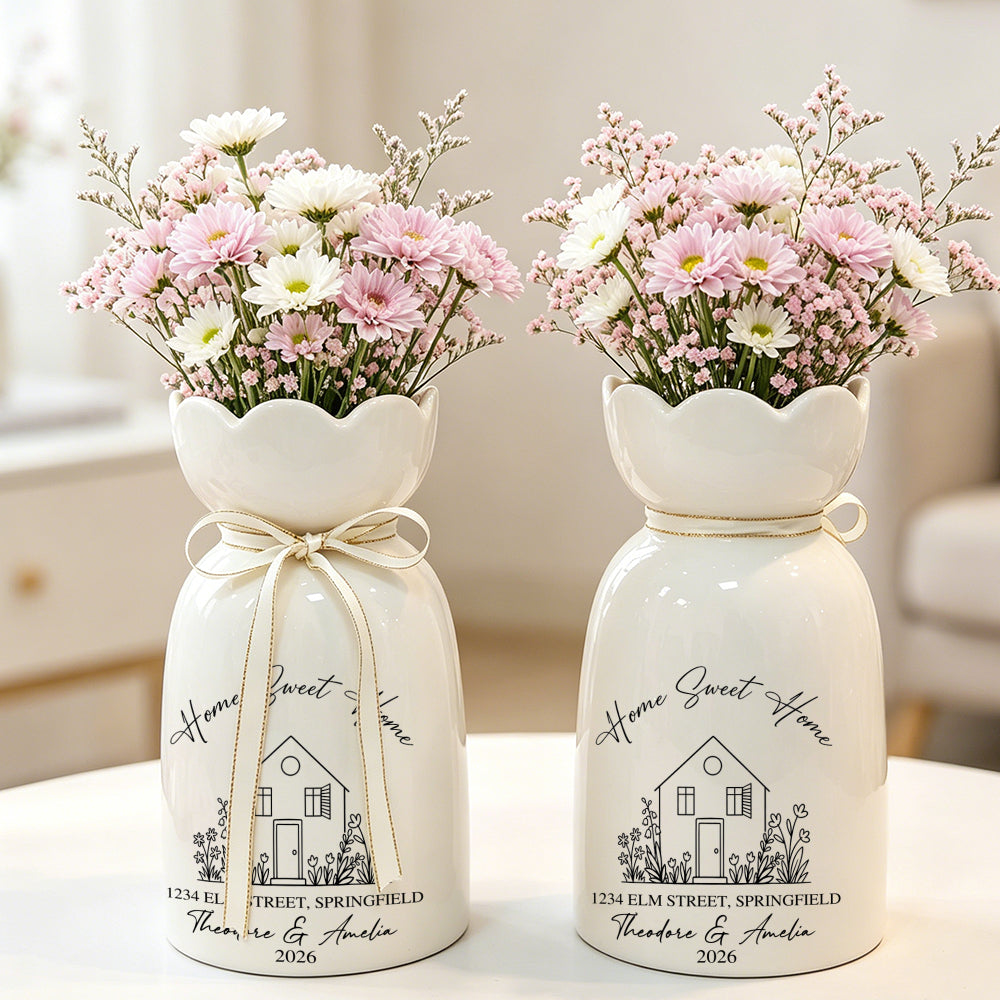 Personalized Home Sweet Home Ceramic Vase | Custom Address, Names & Year Housewarming Gift