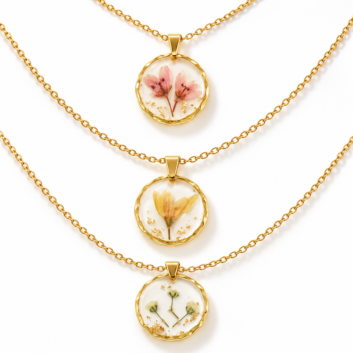 Pressed flower resin necklace floral designs