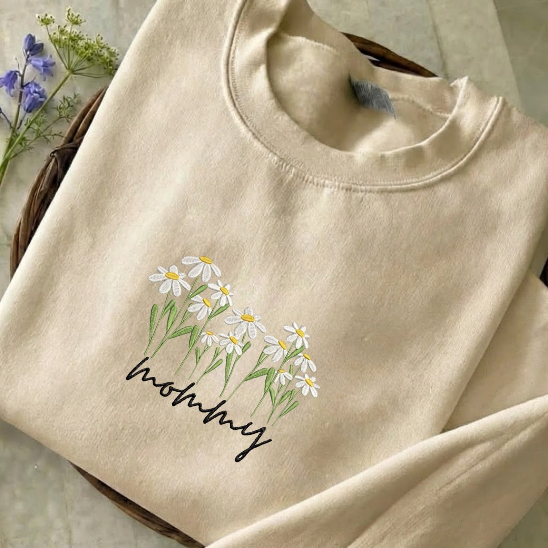 Mommy Flowers Embroidered Sweatshirt