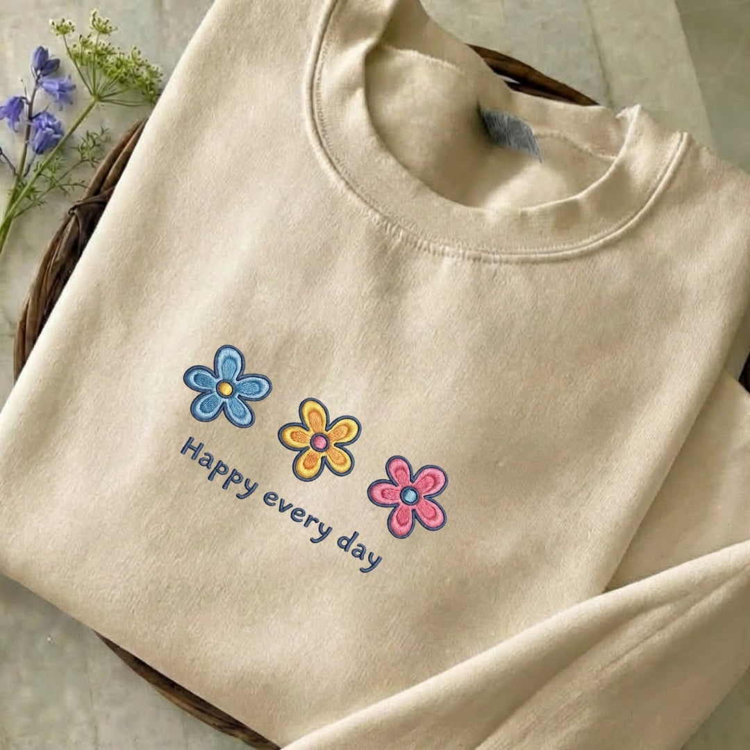 Happy Every Day Embroidered Sweatshirt