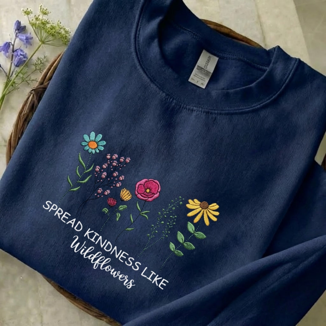 Spread Kindness Like Wildflowers Embroidered Sweatshirt