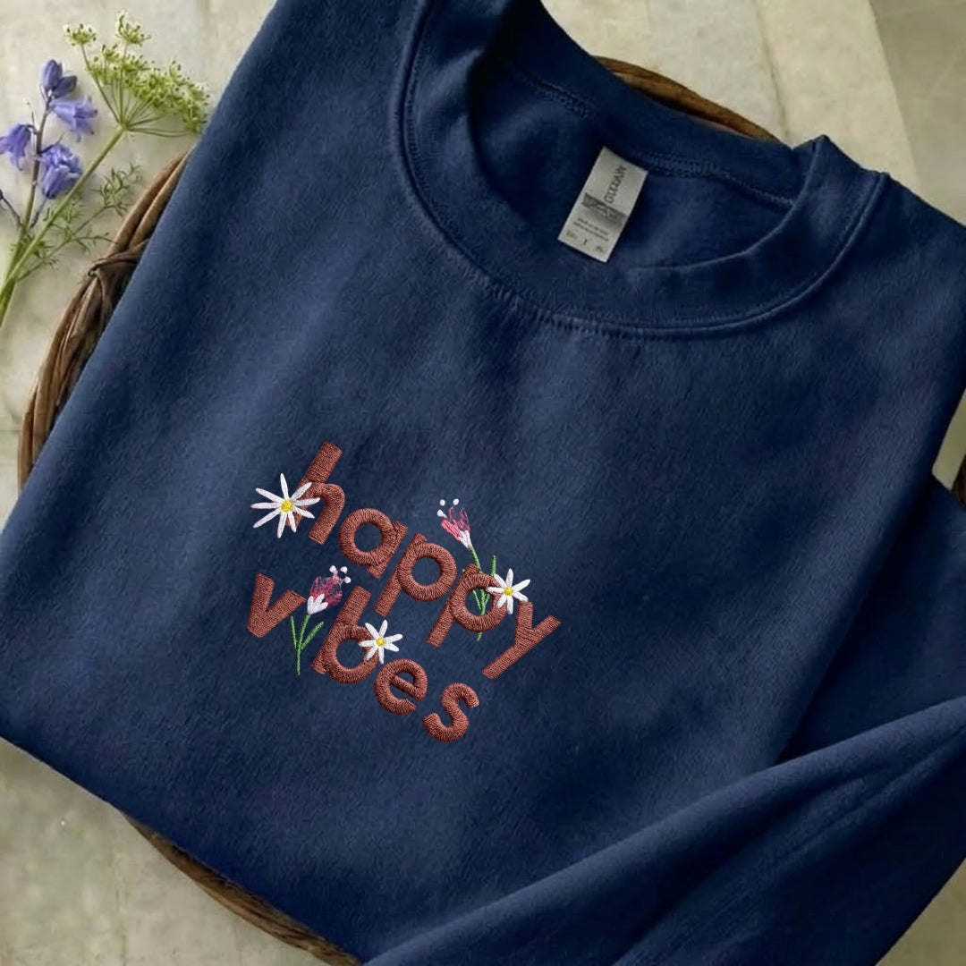 Happy Vibes Embroidered Sweatshirt