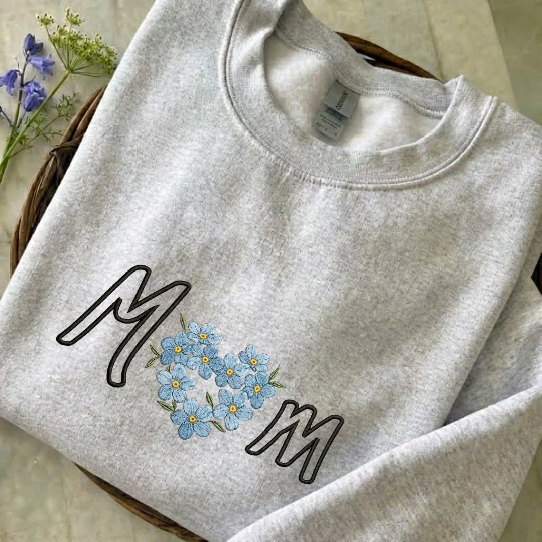Mom Flower Embroidered Sweatshirt