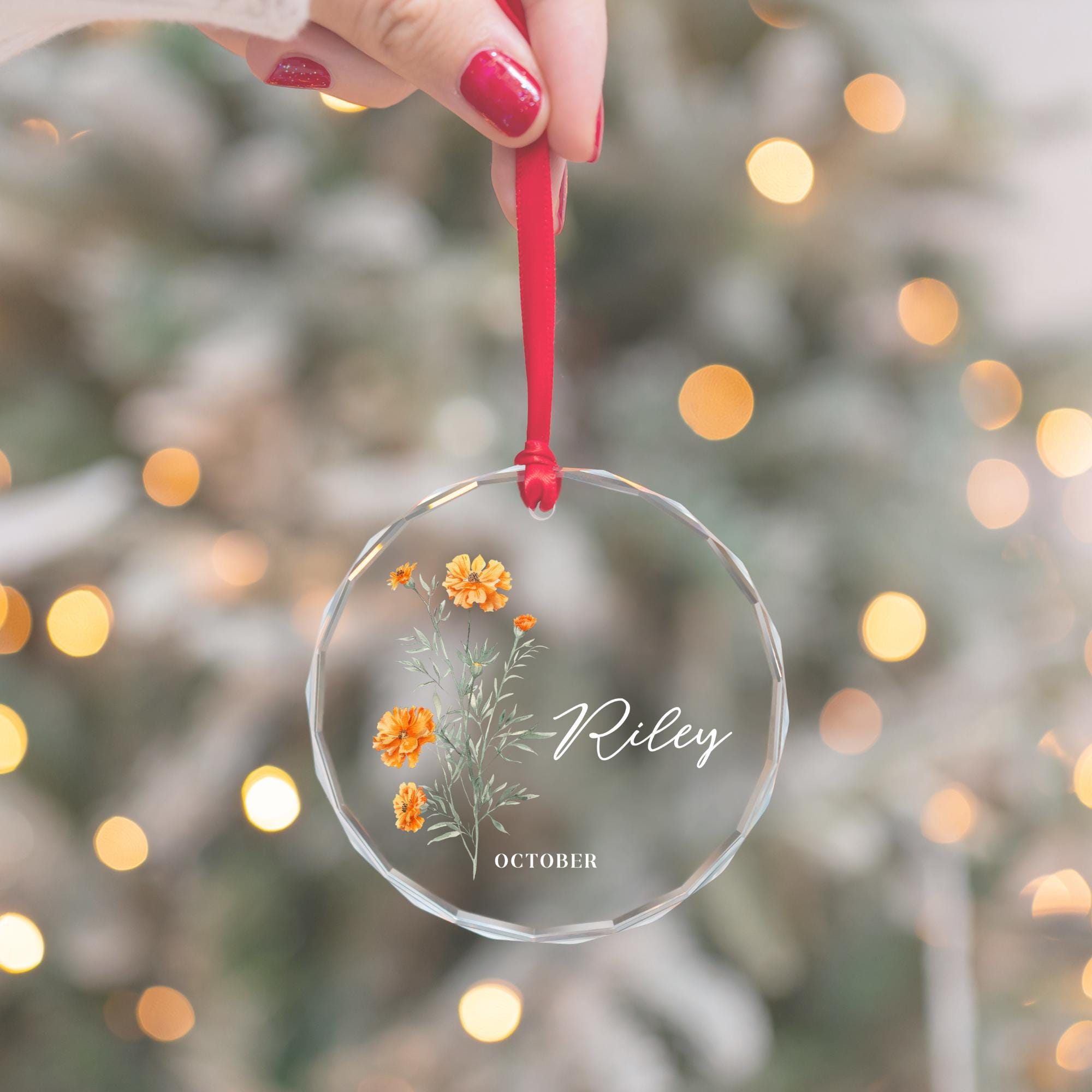 Birth Month Flower Glass Ornament