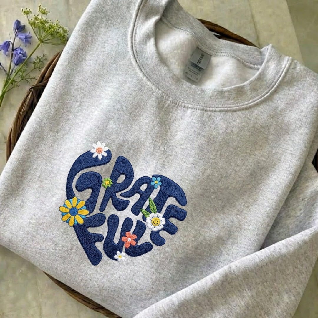 Grateful Flowers Embroidered Sweatshirt