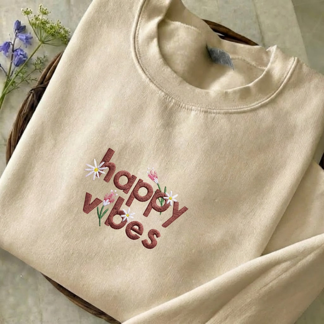 Happy Vibes Embroidered Sweatshirt