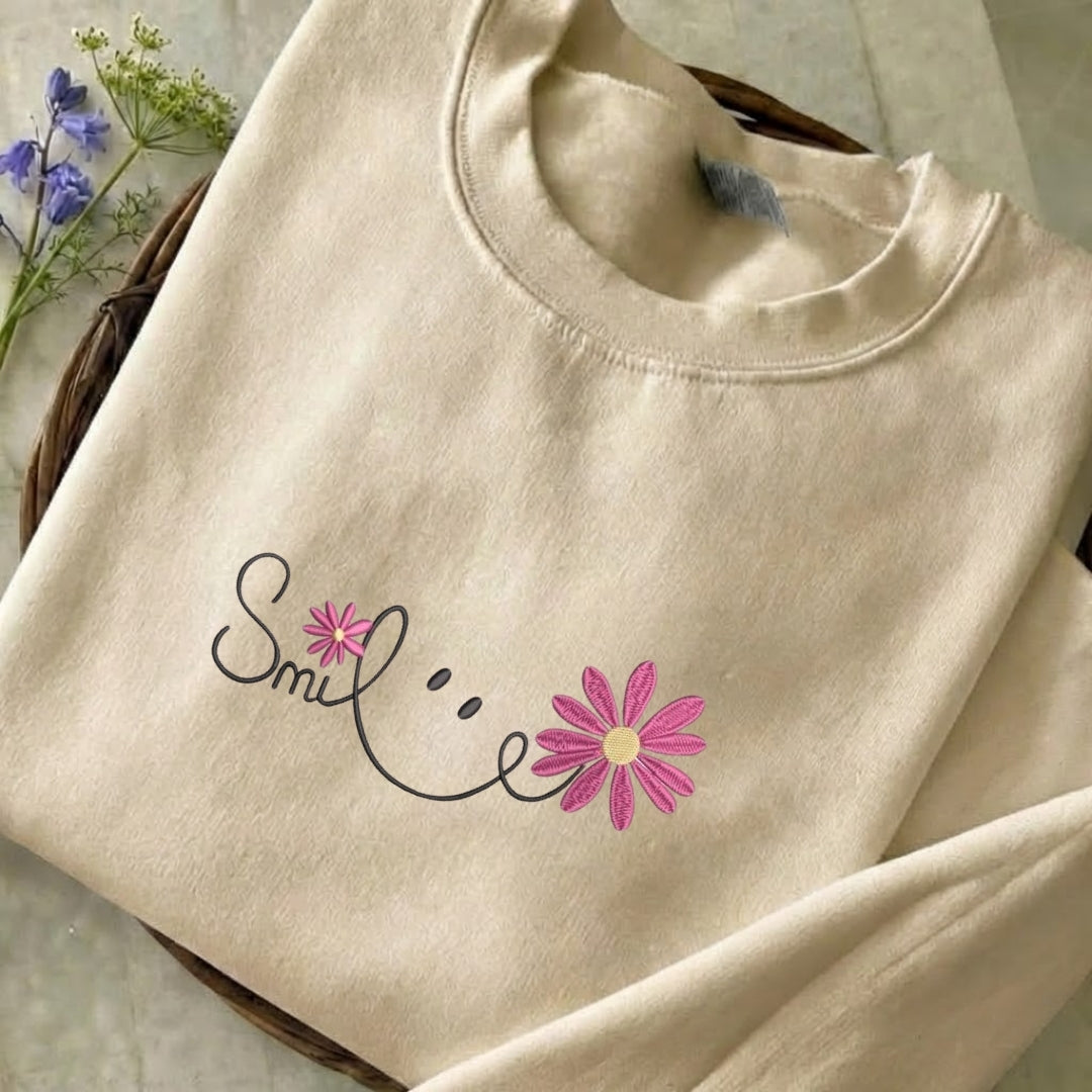 Flowers Smile Embroidered Sweatshirt