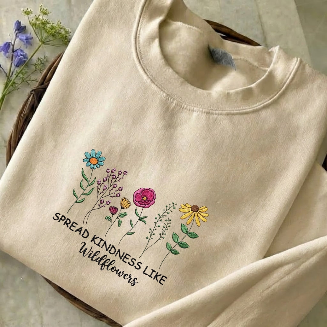 Spread Kindness Like Wildflowers Embroidered Sweatshirt