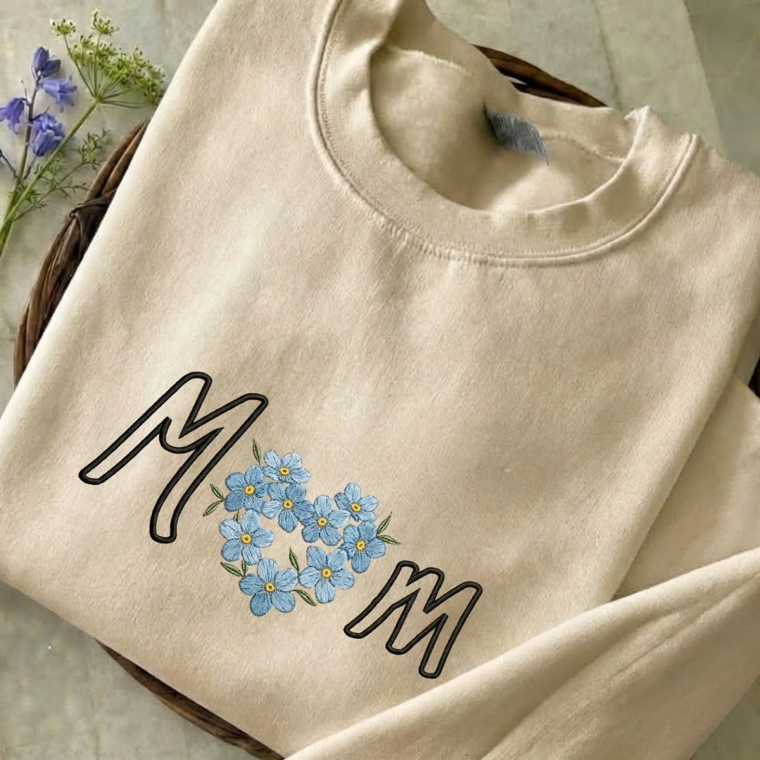Mom Flower Embroidered Sweatshirt