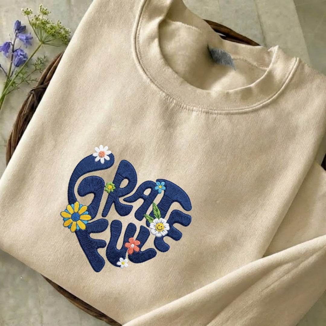 Grateful Flowers Embroidered Sweatshirt