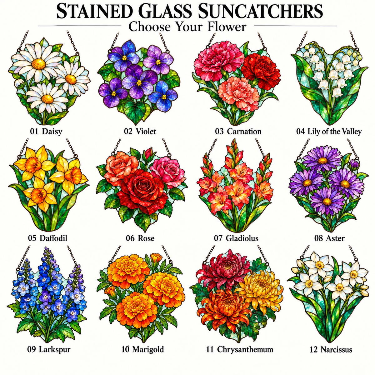 Birth Month Flower Stained Glass Suncatcher | Made From Glass