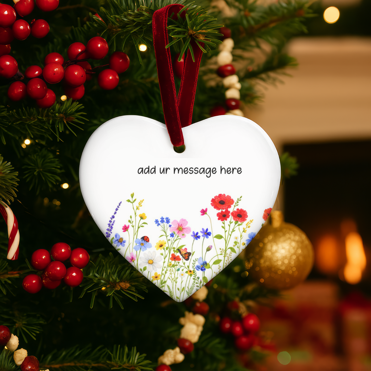 Custom Message Floral Heart Ornament - Your Words, Our Bloom
