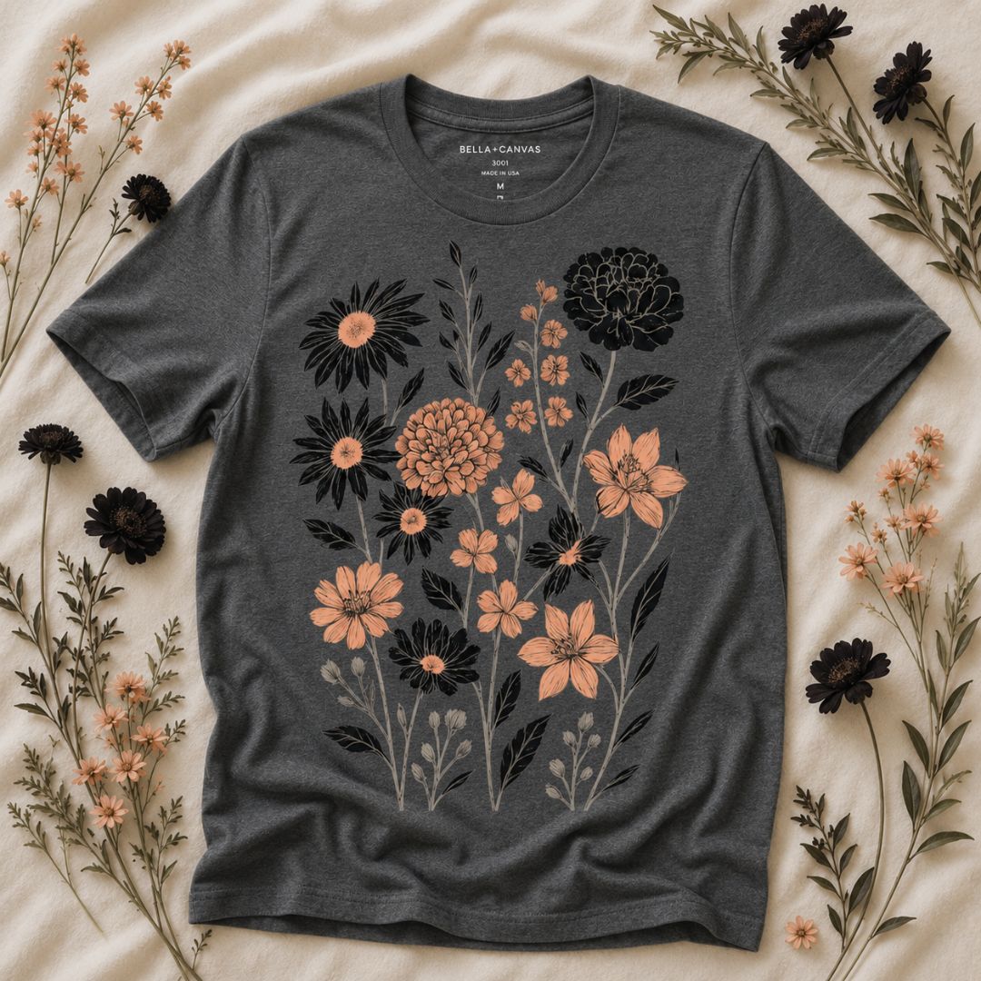 Vintage Botanical Flowers Shirt, Midnight Garden Floral Tee