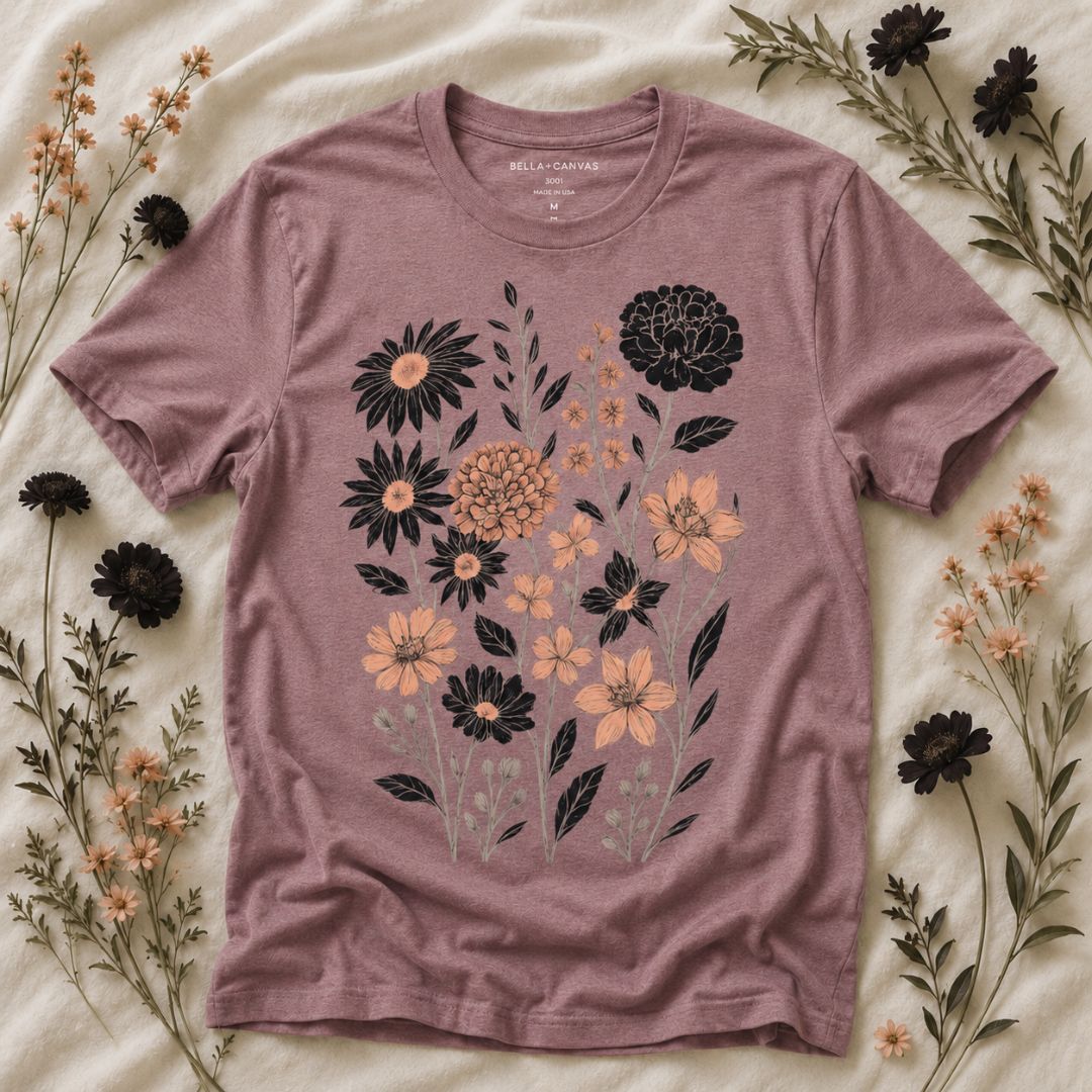 Vintage Botanical Flowers Shirt, Midnight Garden Floral Tee