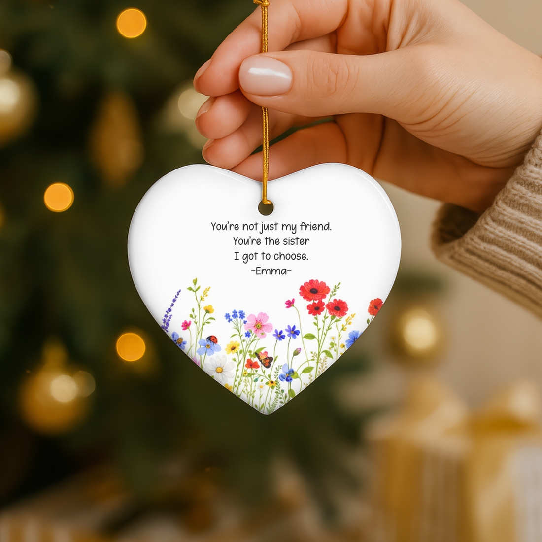Custom Message Floral Heart Ornament - Your Words, Our Bloom