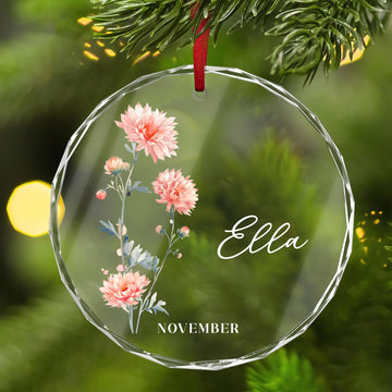 Birth Month Flower Glass Ornament