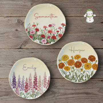 Personalized Watercolor Birth Month Flower Ring Trinket Dish | Birthday Jewelry Dish | Wedding Bridesmaid Gift