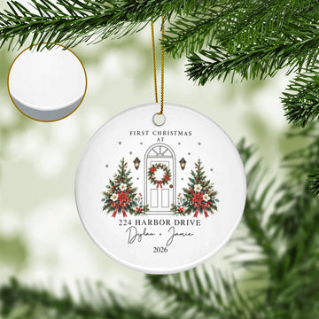 Personalized First Christmas in Our New Home Ceramic Ornament | Custom Address, Names & Year