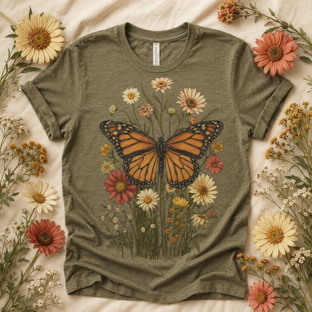 Monarch Butterfly Garden T-shirt, Wildflower Butterfly Shirt