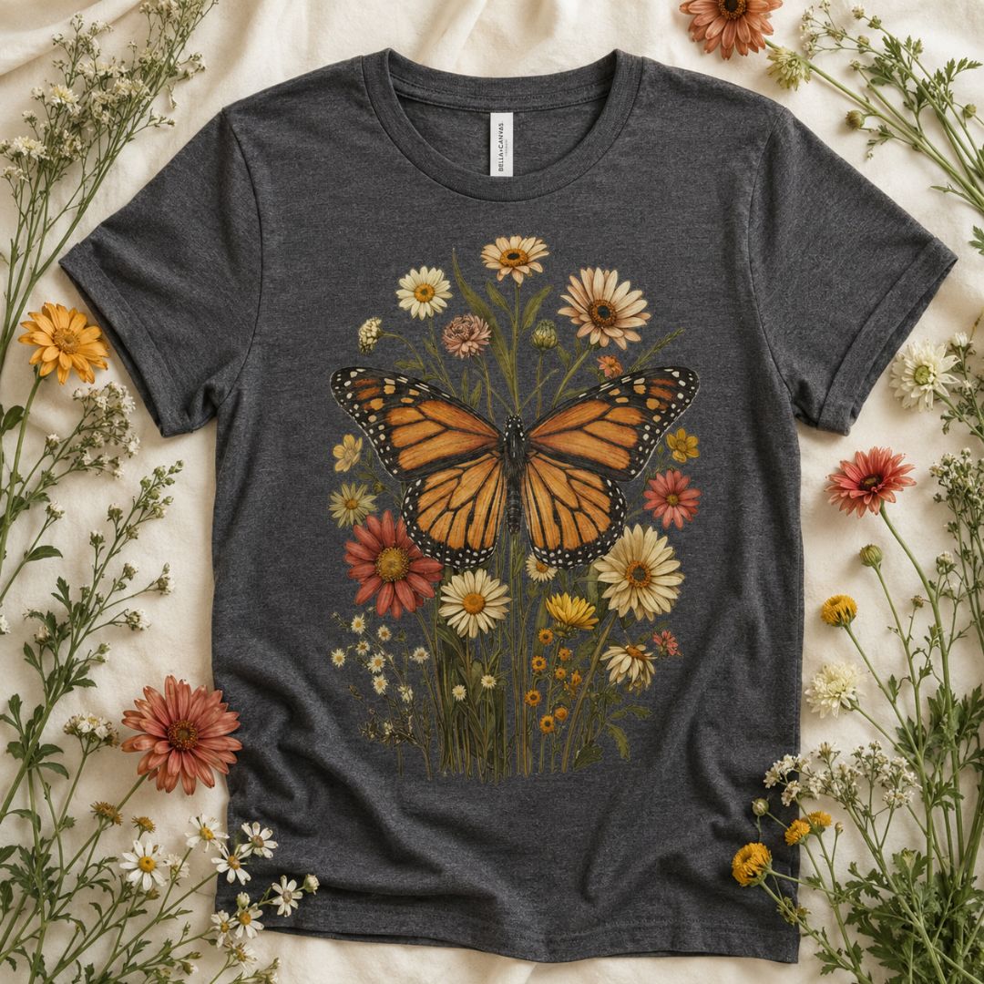 Monarch Butterfly Garden T-shirt, Wildflower Butterfly Shirt