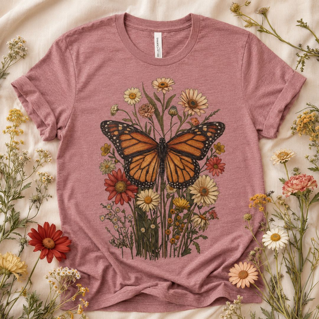 Monarch Butterfly Garden T-shirt, Wildflower Butterfly Shirt
