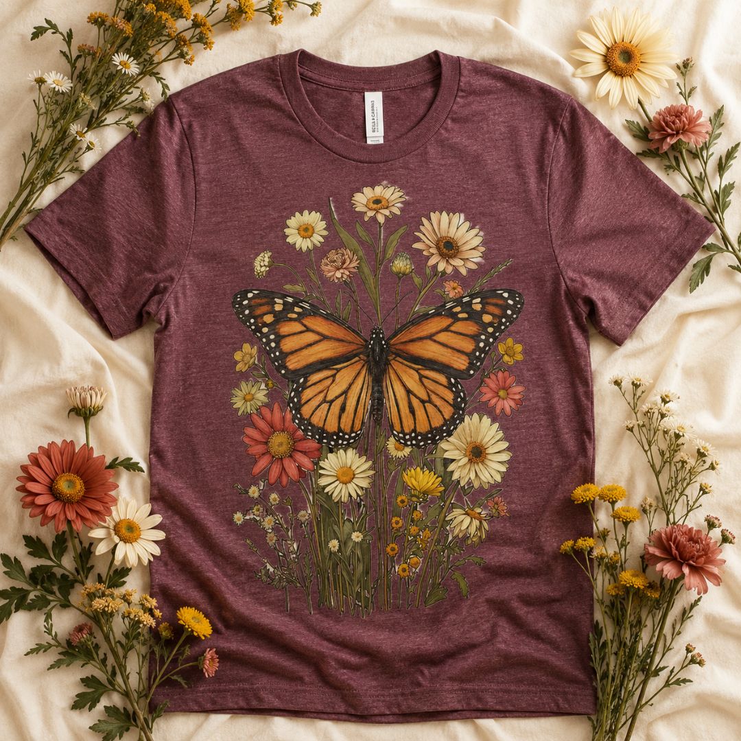 Monarch Butterfly Garden T-shirt, Wildflower Butterfly Shirt