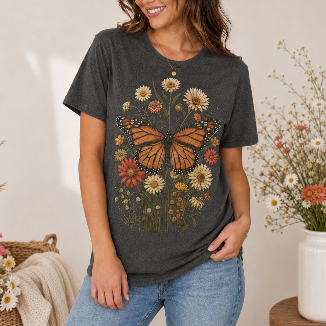 Monarch Butterfly Garden T-shirt, Wildflower Butterfly Shirt