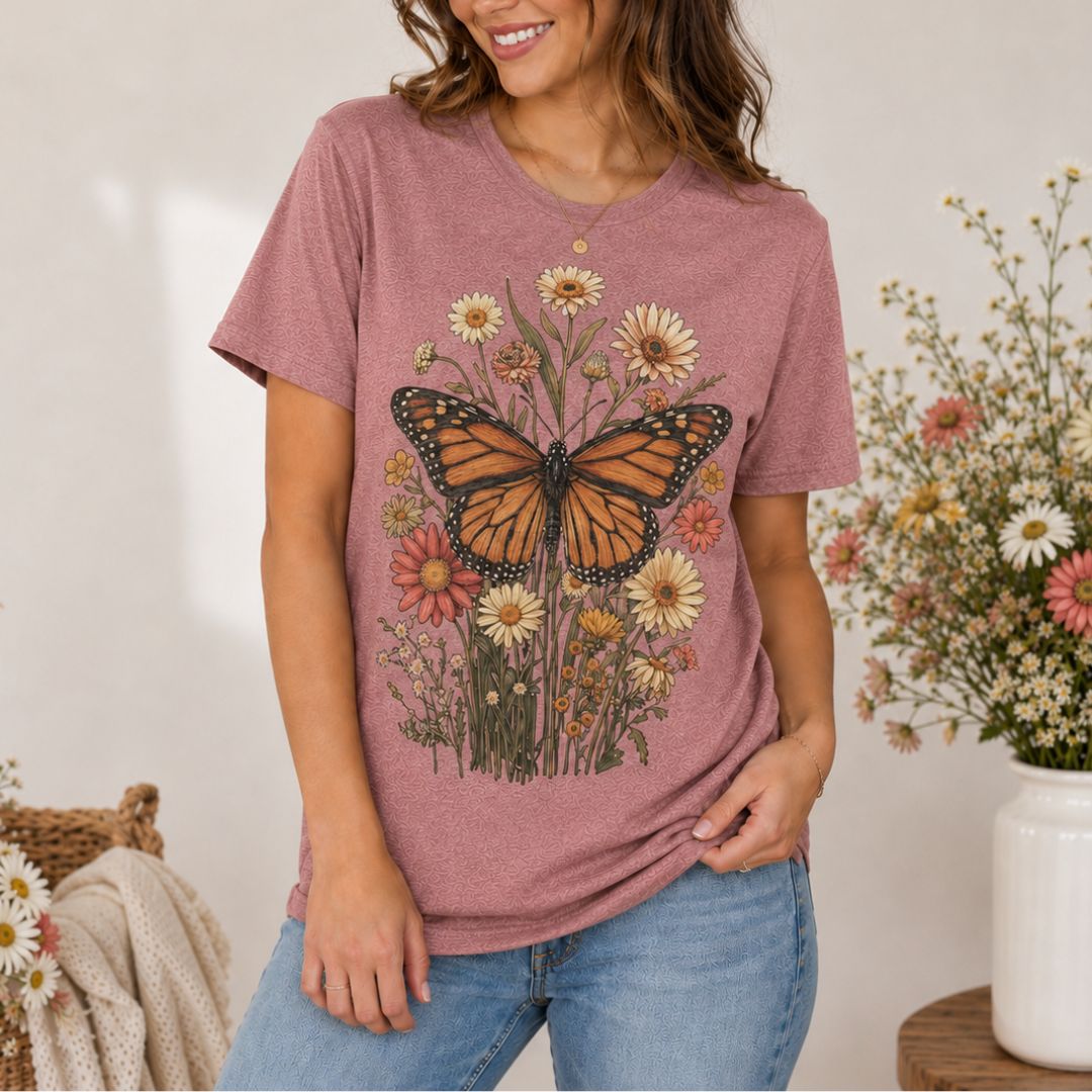 Monarch Butterfly Garden T-shirt, Wildflower Butterfly Shirt