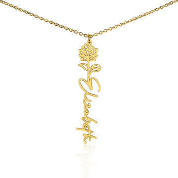 Flower Birth Month Necklace - Custom Name (Free Box)