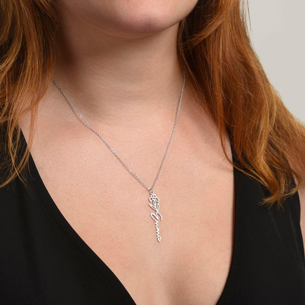 Flower Birth Month Necklace - Custom Name (Free Box)