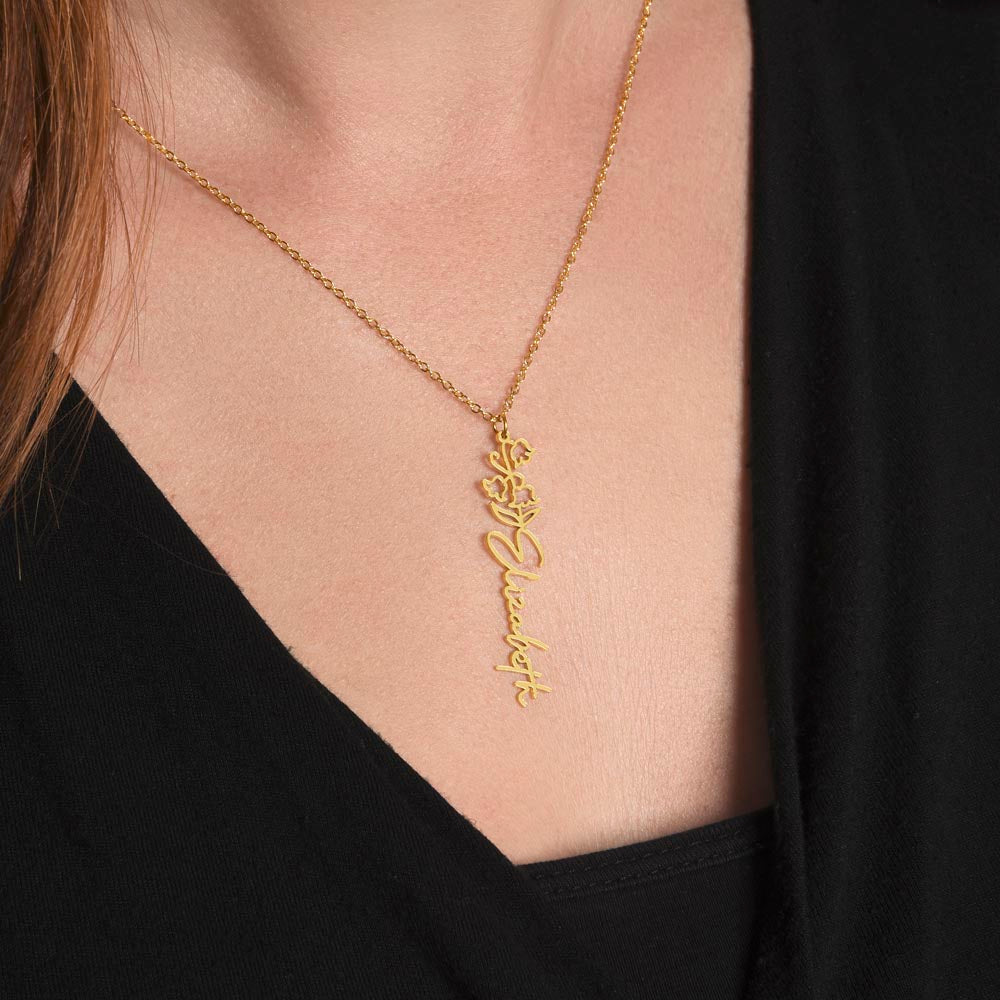 Flower Birth Month Necklace - Custom Name (Free Box)