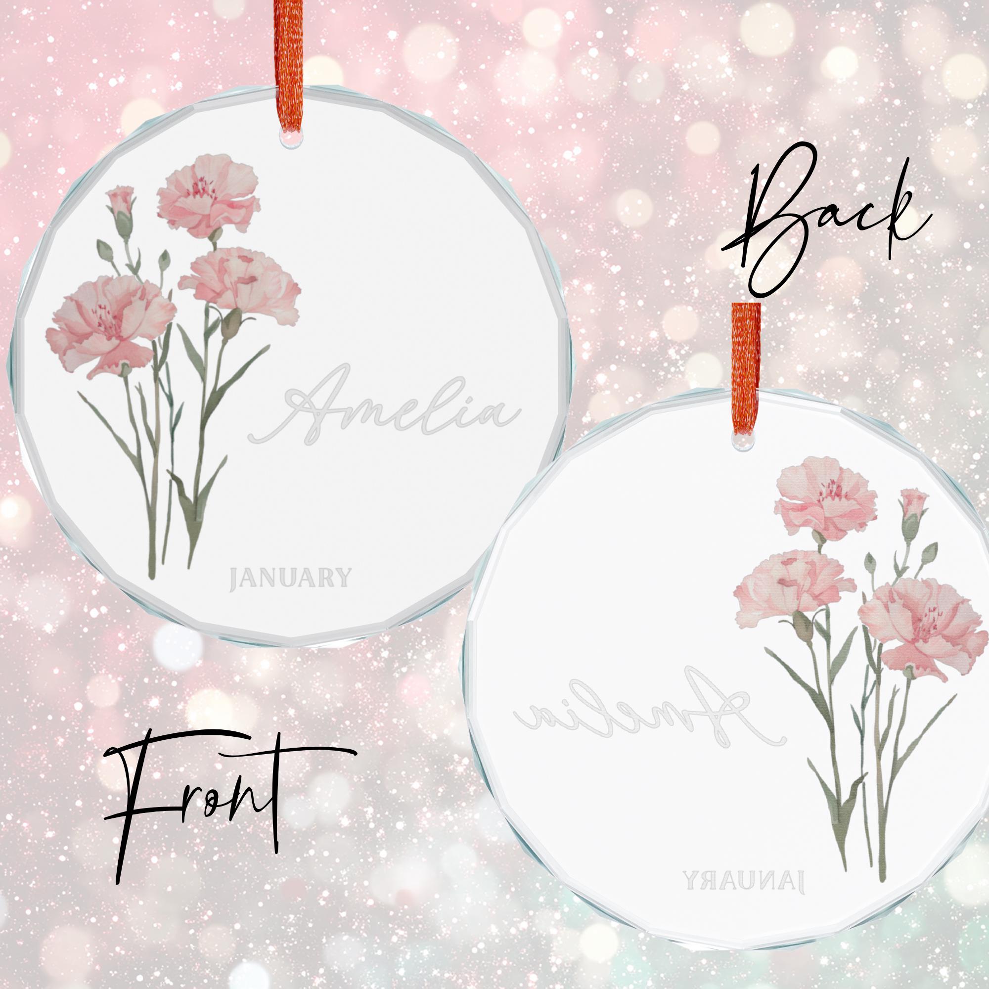 Birth Month Flower Glass Ornament