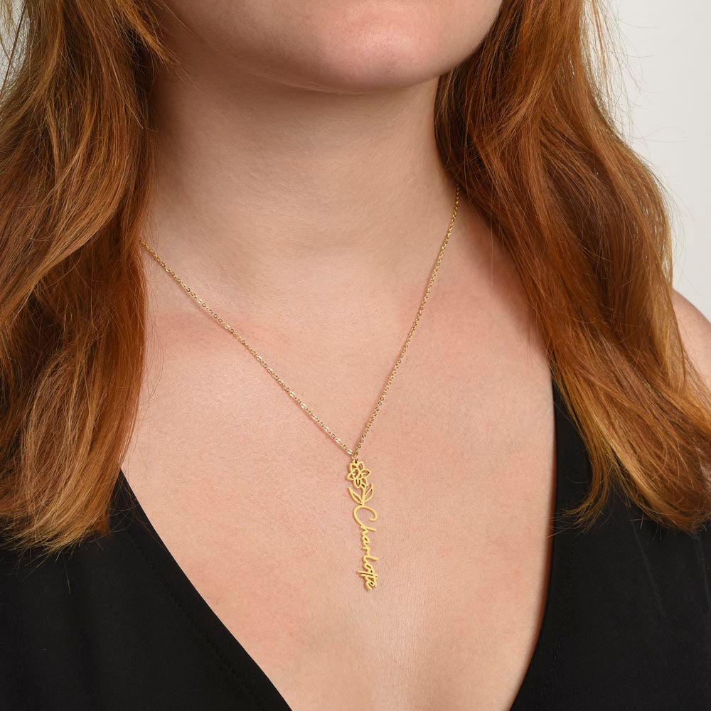 Personalized Birth Flower Name Necklace | Custom Floral Gifts - FREE STANDARD BOX