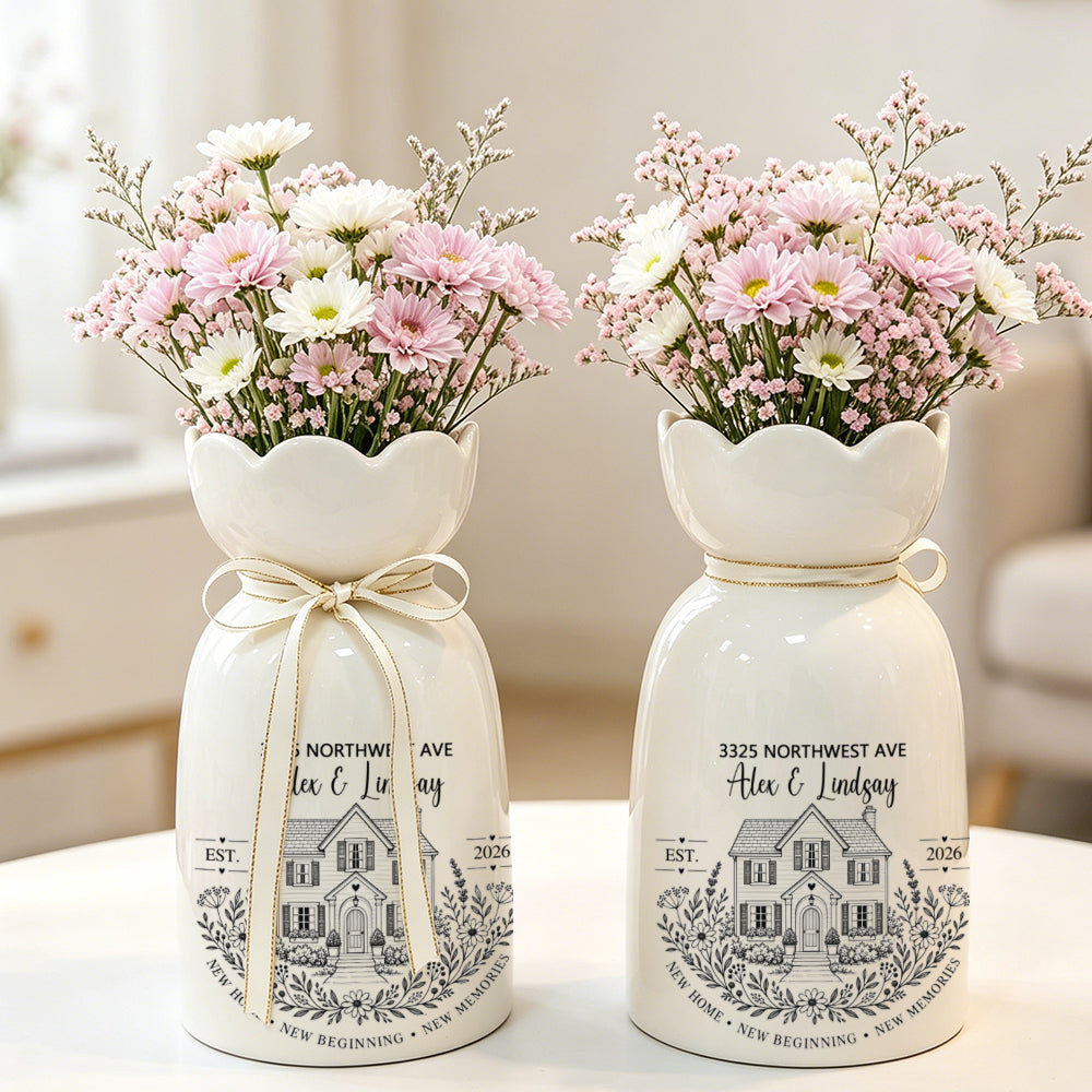 Personalized New Home Ceramic Vase | Custom Address, Names & Date Housewarming Gift