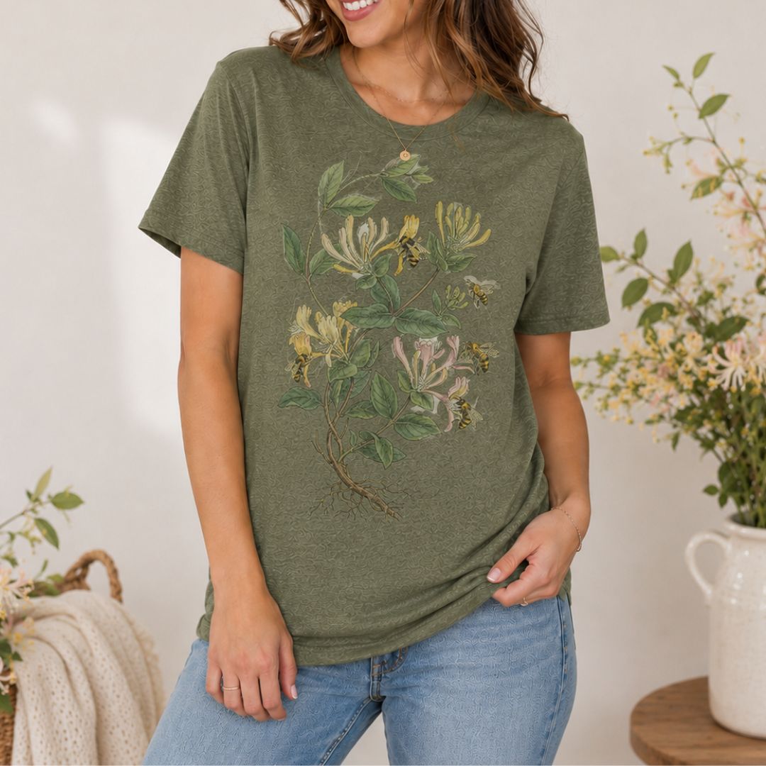 Honeysuckle Garden T-shirt, Vintage Honeysuckle Shirt