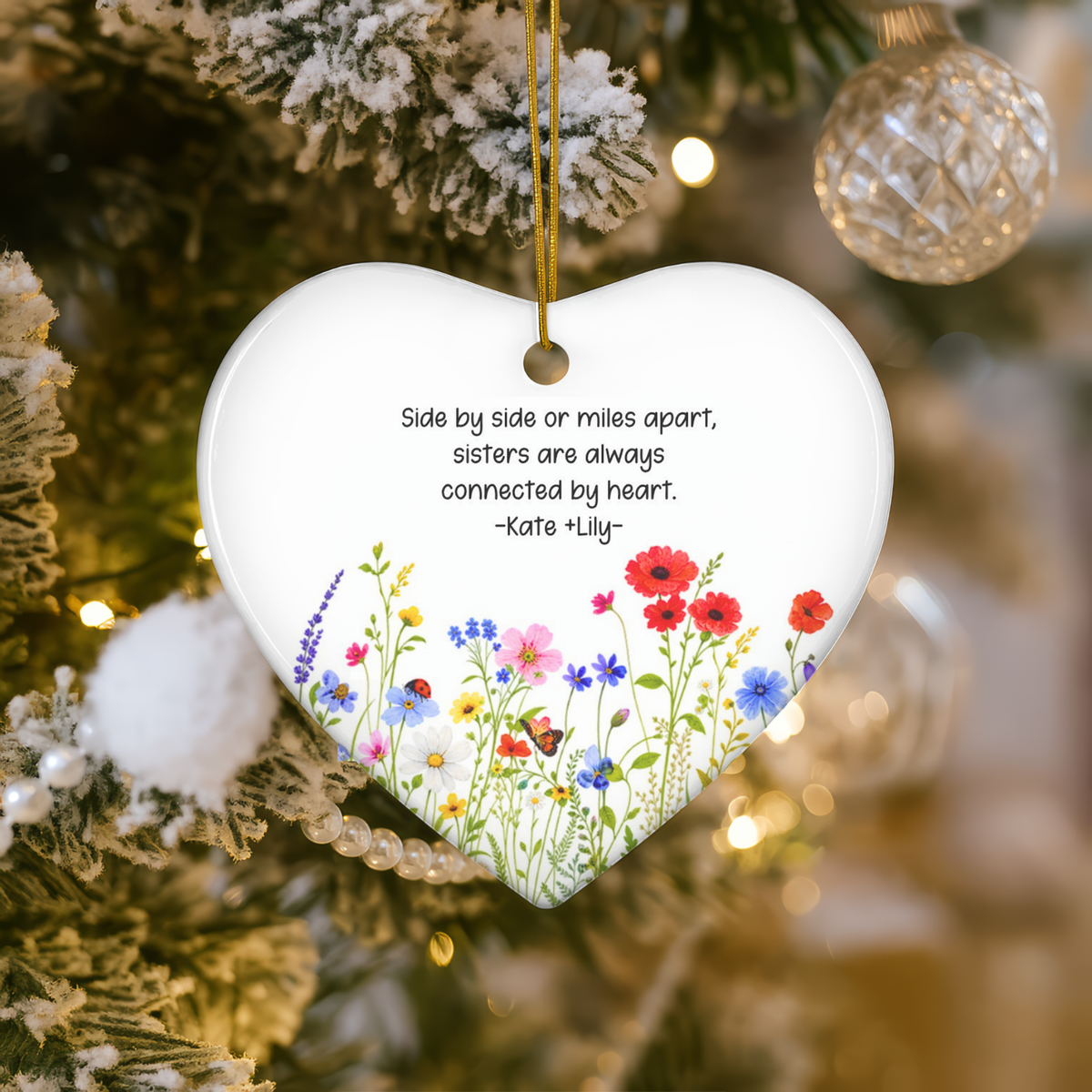 Custom Message Floral Heart Ornament - Your Words, Our Bloom