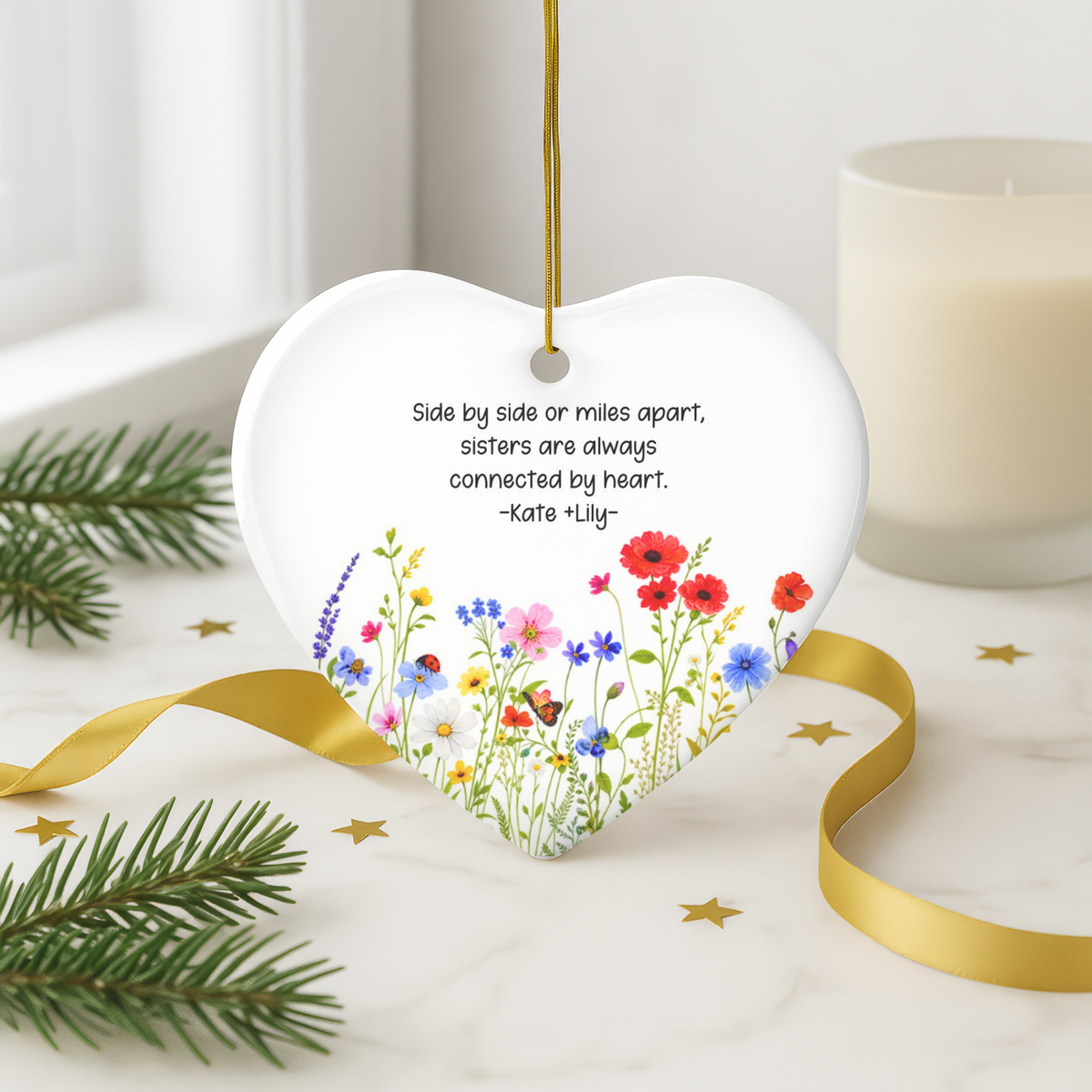 Custom Message Floral Heart Ornament - Your Words, Our Bloom