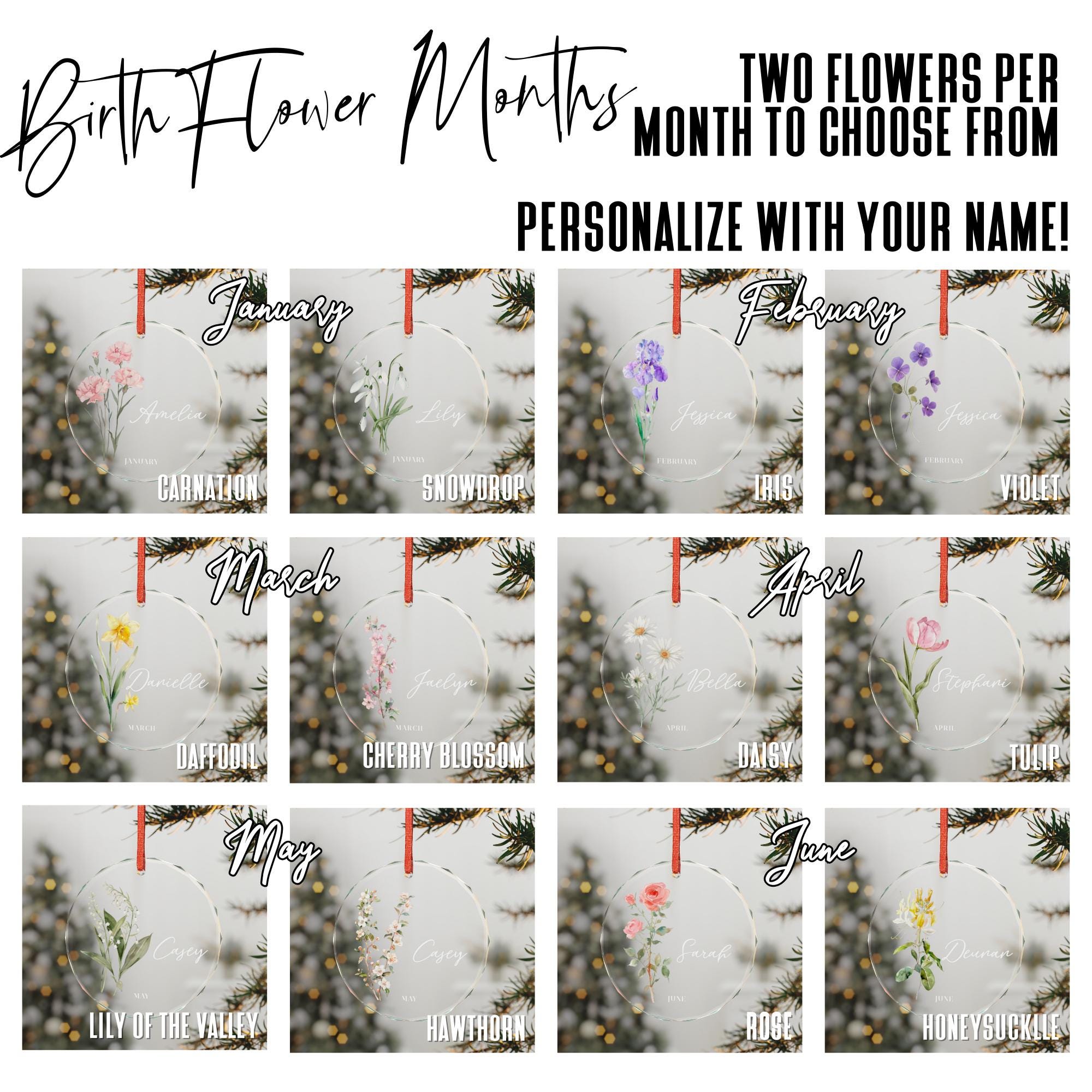 Birth Month Flower Glass Ornament