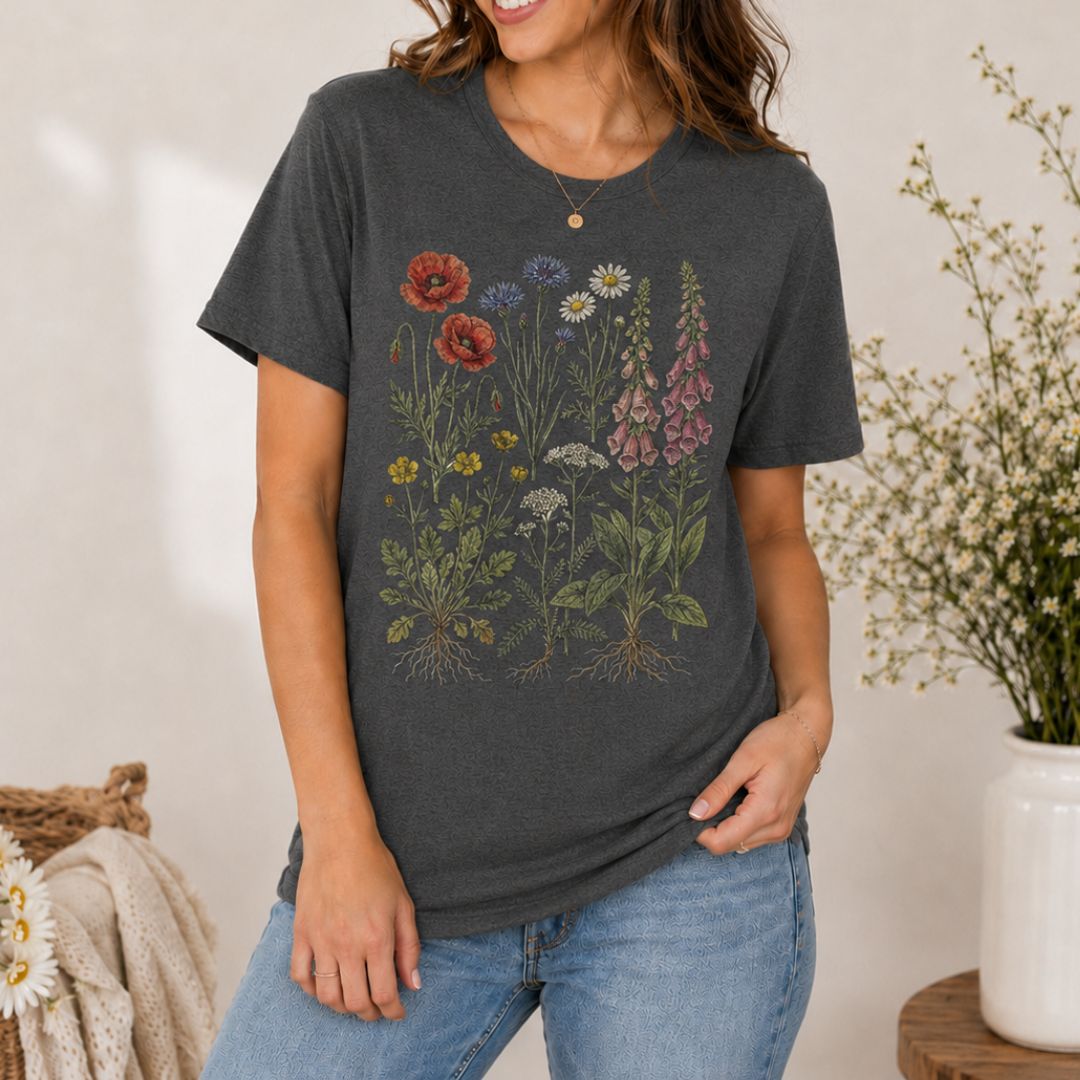 Wildflower Roots T-Shirt, Botanical Wildflower Shirt