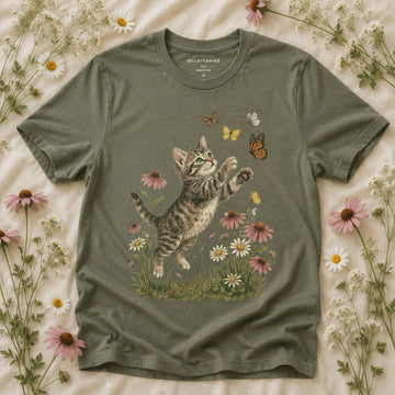 Playful Kitten Garden T-Shirt, Kitten & Butterflies Shirt