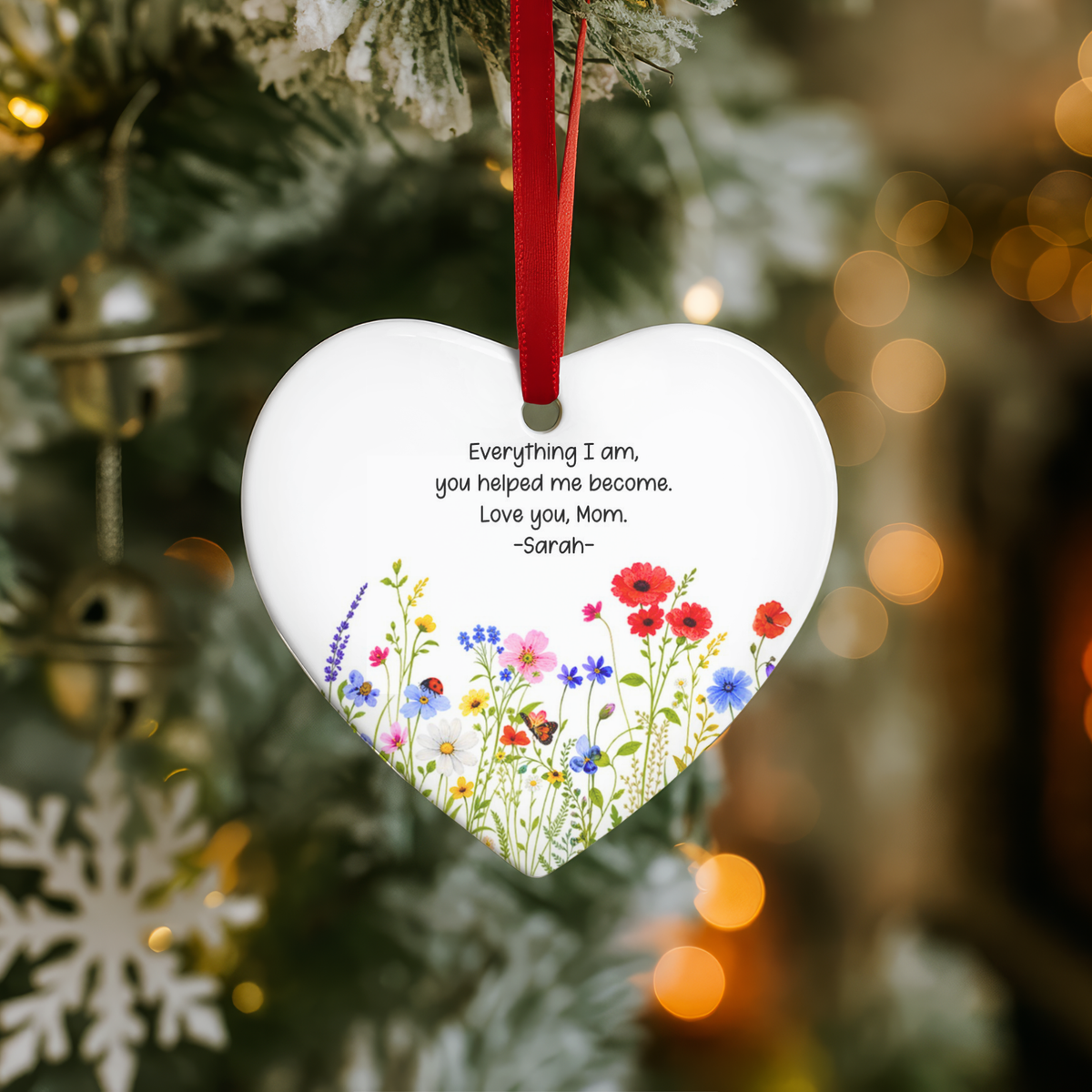 Custom Message Floral Heart Ornament - Your Words, Our Bloom