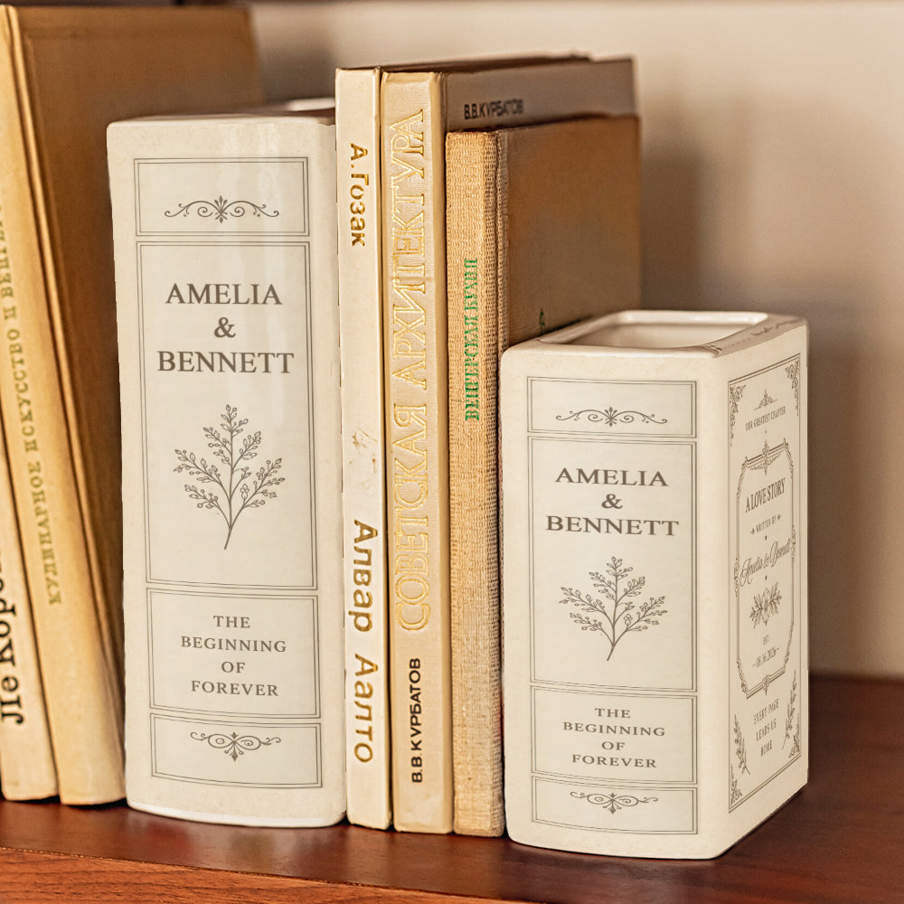 Personalized Ceramic Book Vase | Custom Wedding Love Story Flower Vase