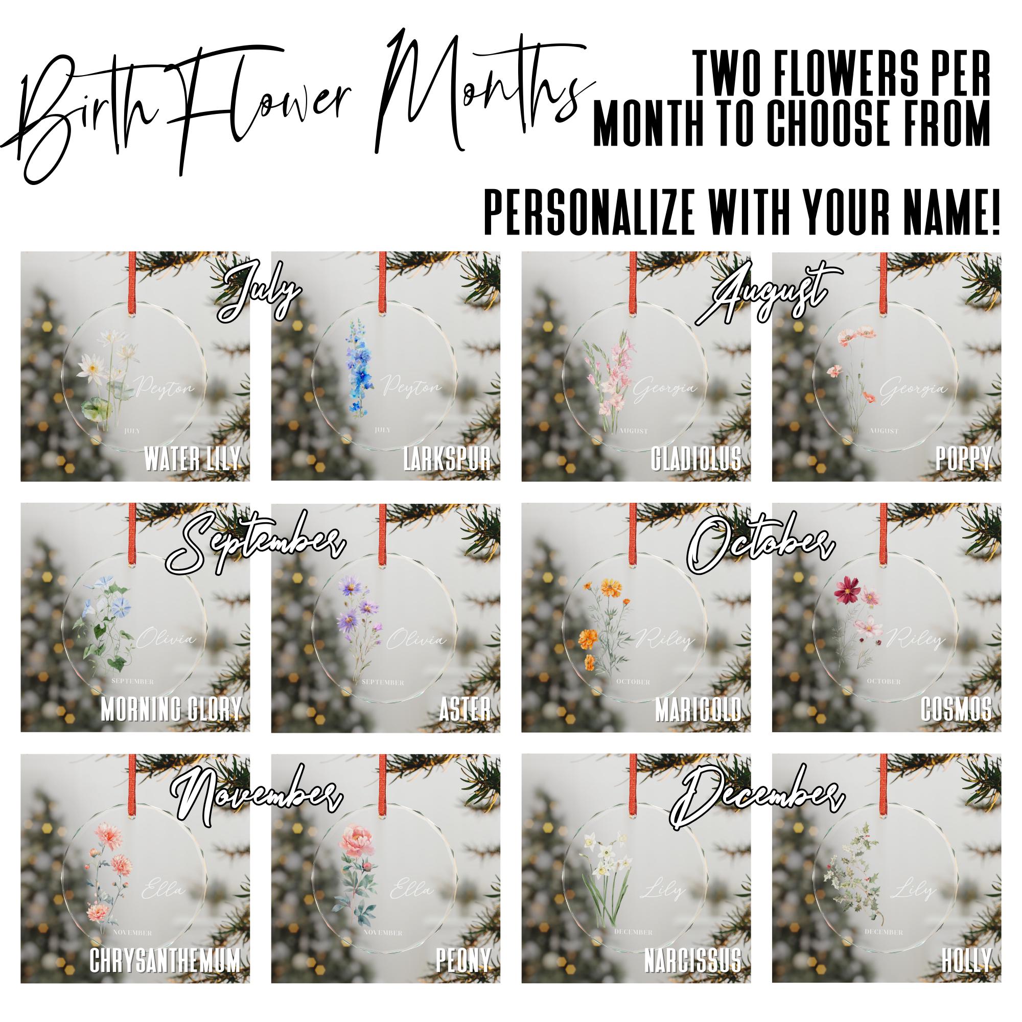 Birth Month Flower Glass Ornament