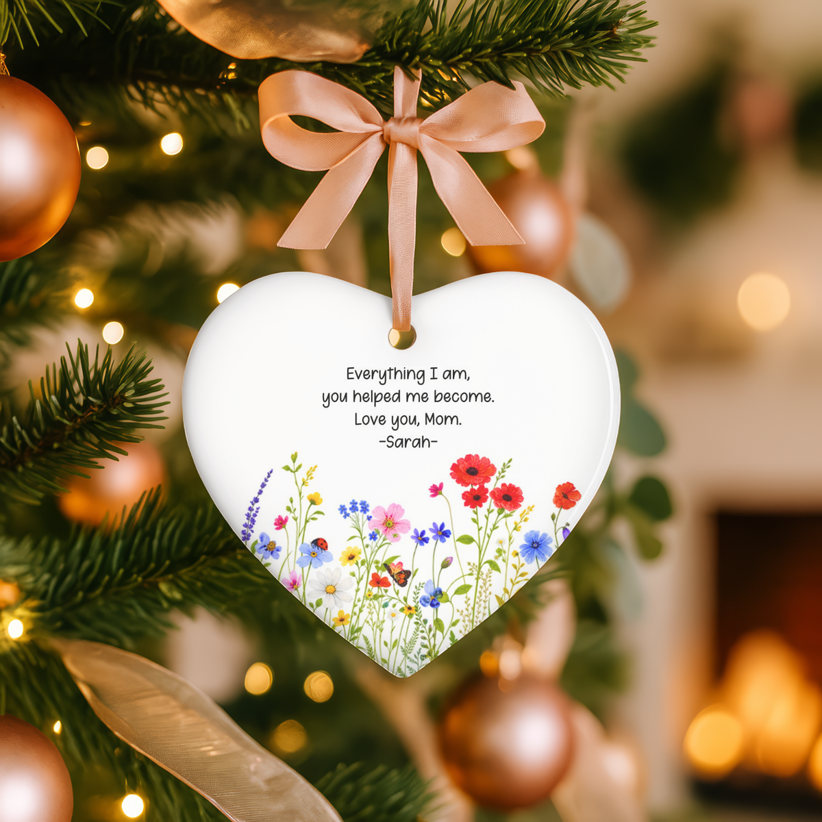 Custom Message Floral Heart Ornament - Your Words, Our Bloom