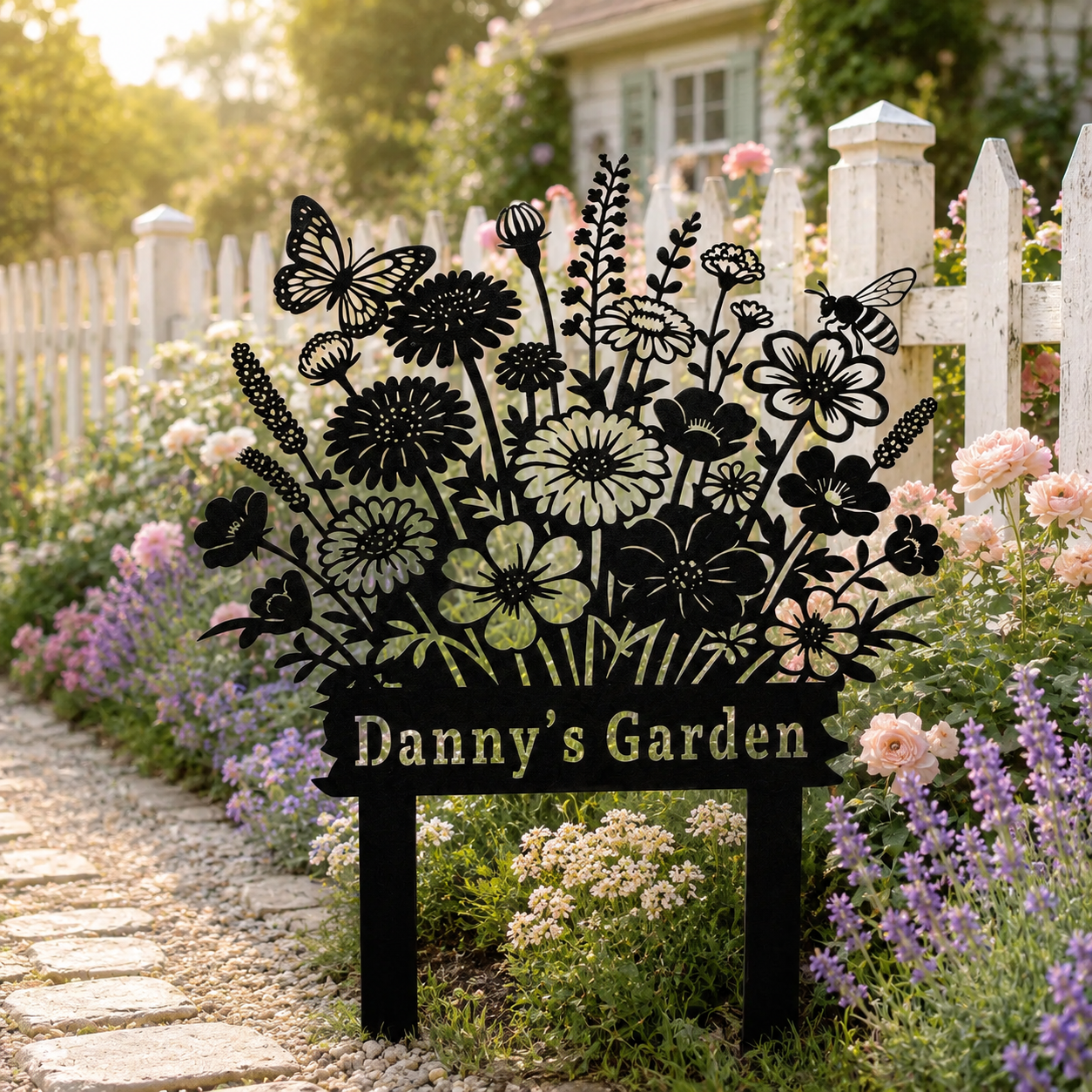 Personalized Wildflower Garden Sign, Custom Garden Name Stake