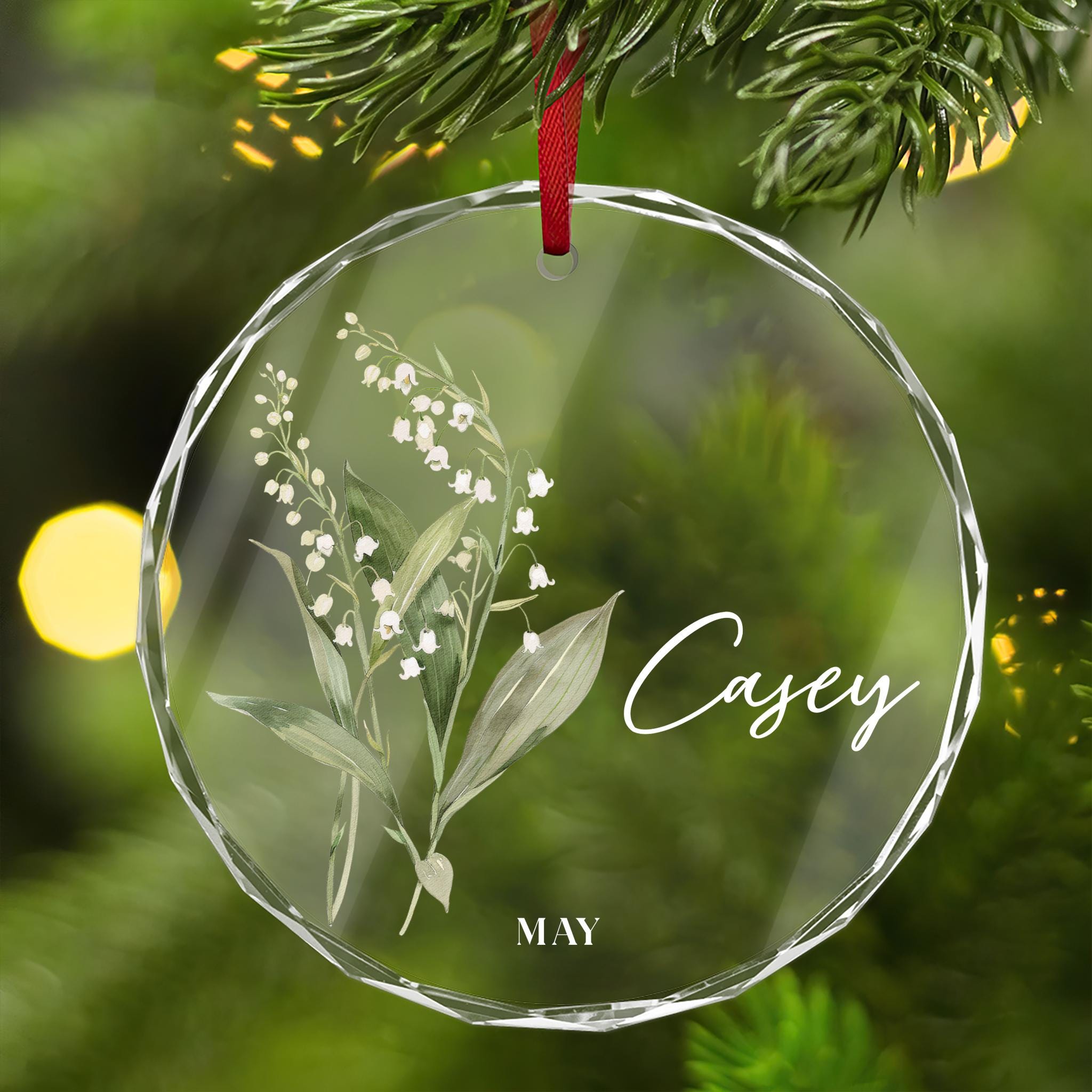 Birth Month Flower Glass Ornament