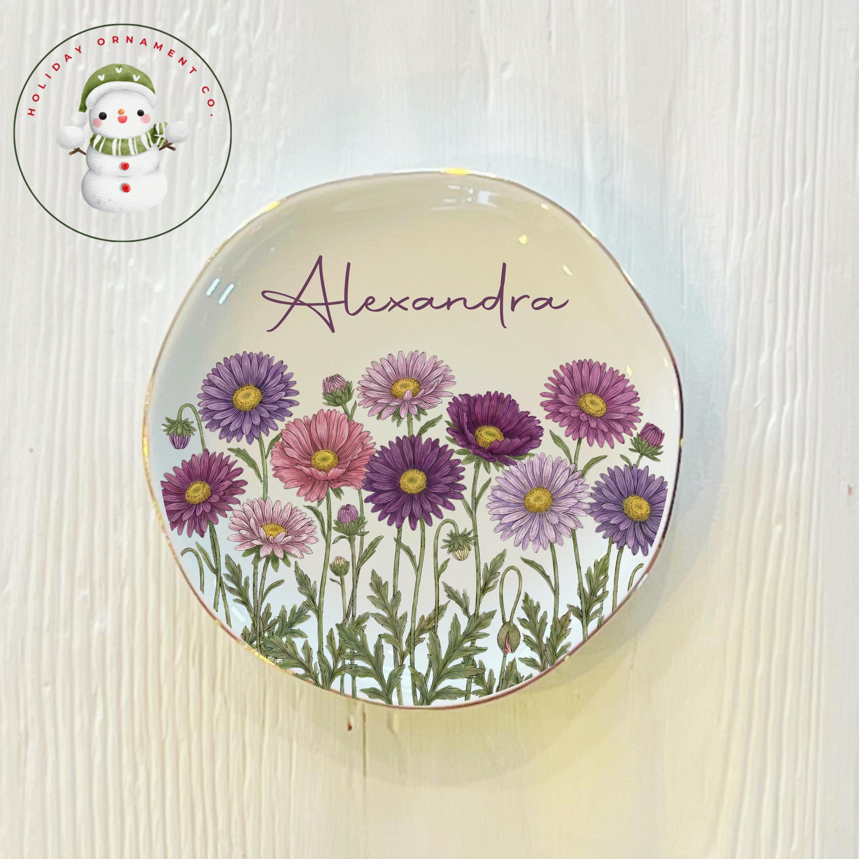 Personalized Watercolor Birth Month Flower Ring Trinket Dish | Birthday Jewelry Dish | Wedding Bridesmaid Gift